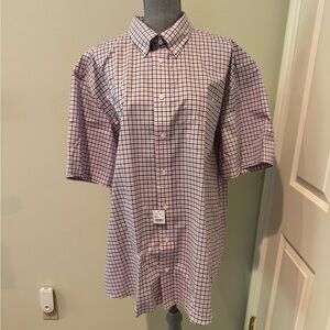 NWT Men's Short-Sleeve Button-Down Check Shirt - Pink/White/Black
